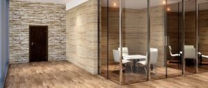 glass walls in modern office space