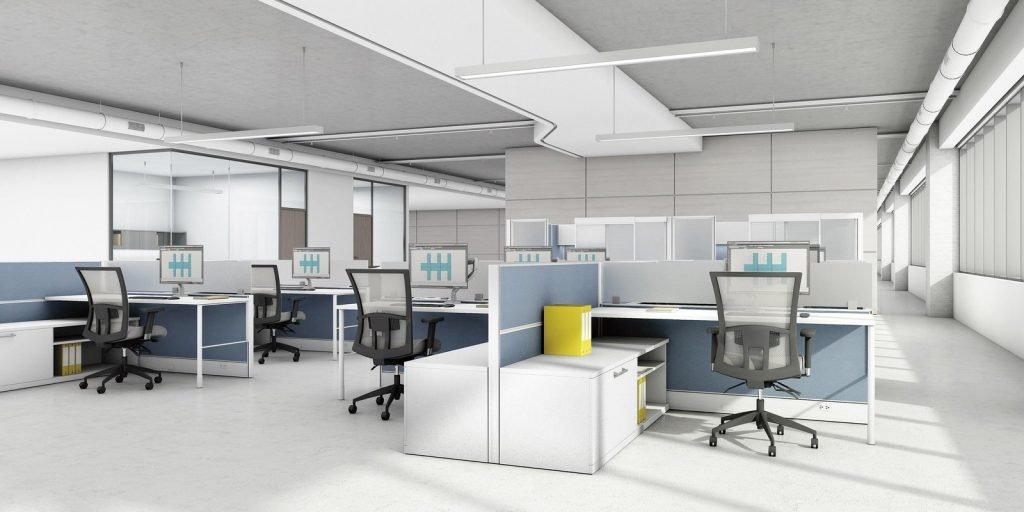 Workstations in Open Office PlanModern office furniture in Houston | Collaborative Office Interiors