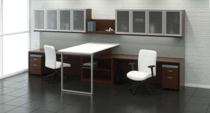 Gesso Office sit-to-stand desks and Casegoods by Indiana Furniture
