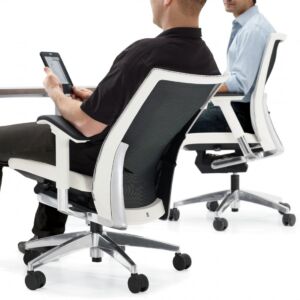 Two Men Leaning Back in an ergonomic task chair