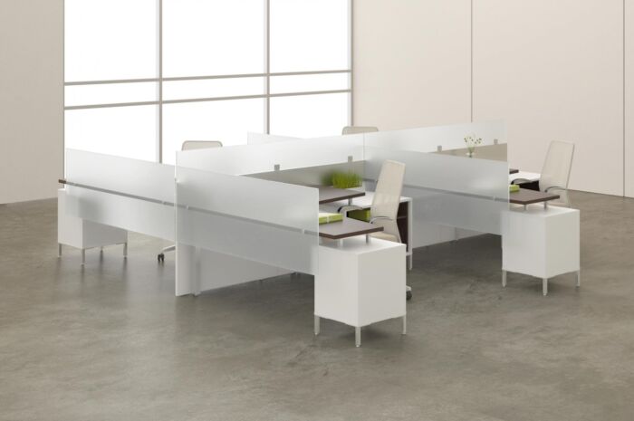 modern office desk furniture system with lime green accents and opaque panels