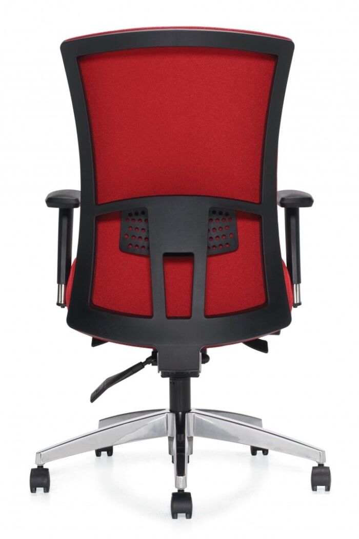 lumbar support on back of red task chair
