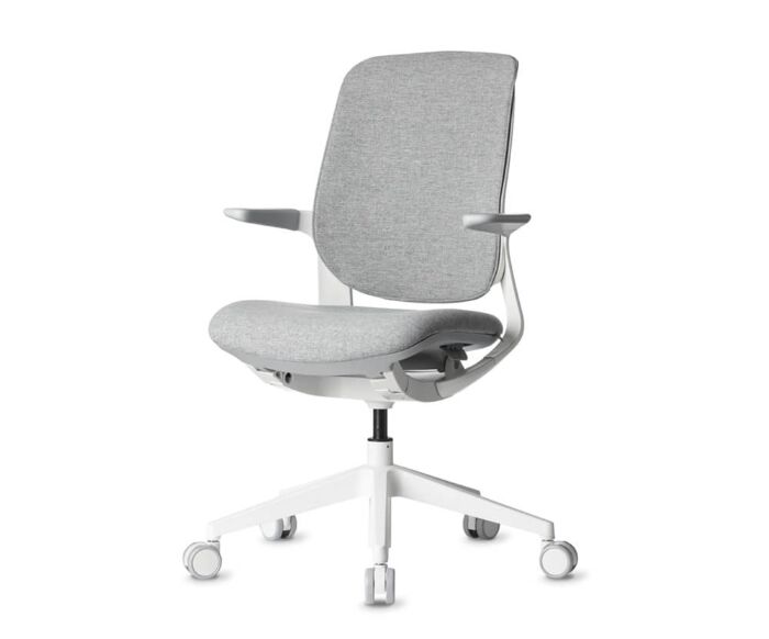 white modern office task chair with light grey cushion