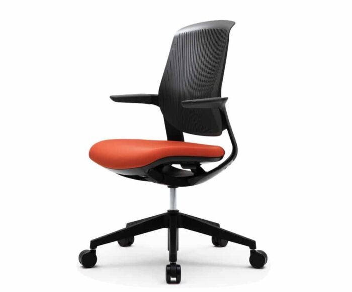 black modern office task chair with orange cushion