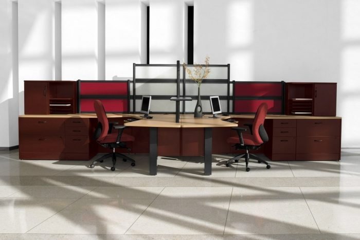 modern dual workstation office suite in light maple finish