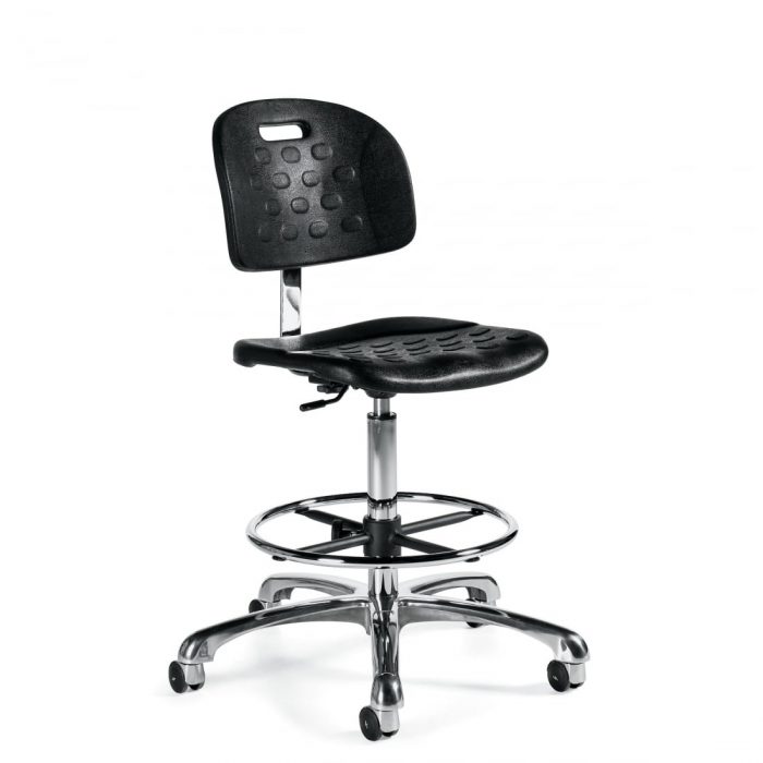 Task Stool With Black Vinyl Back and Seat With Chrome Footring