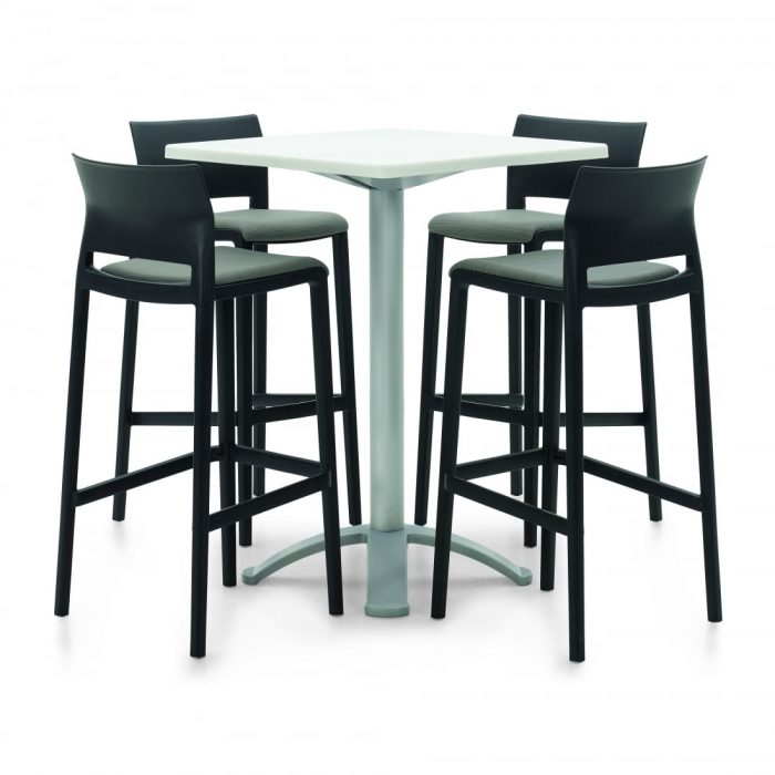 Bakhita Square Table With 4 Black Bar Stool Chairs