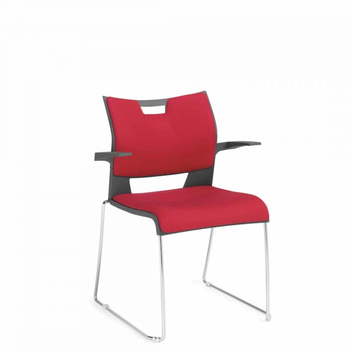 Armchair, Red Upholstered Seat & Back With Chrome Frame (6627)