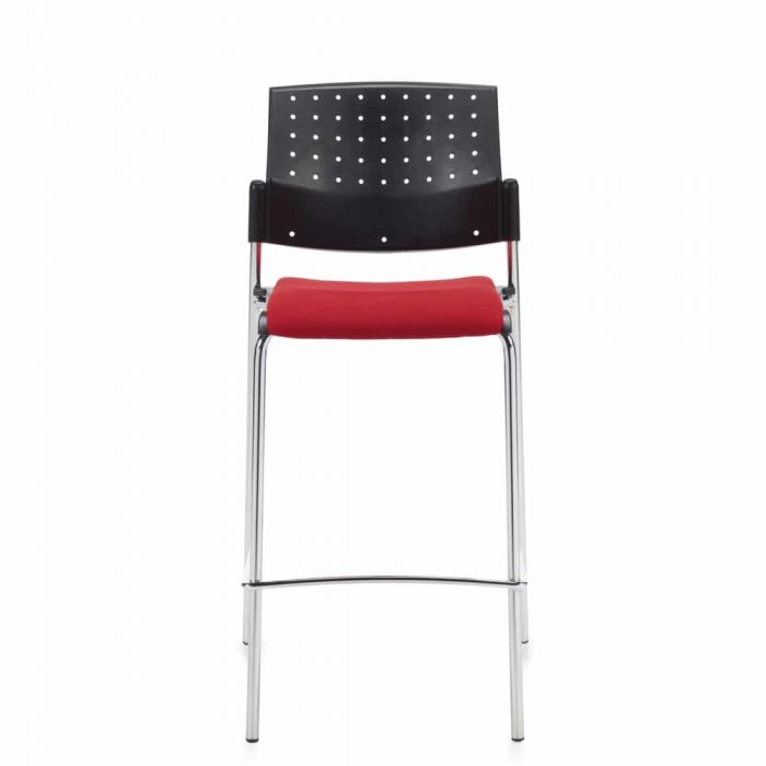 Armless Bar Stool, Red Upholstered Seat & Black Polypropylene Back With Chrome Frame (6559)