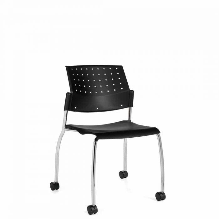 Armless Chair, Black Polypropylene Seat & Back, Casters and Chrome Frame (6577)