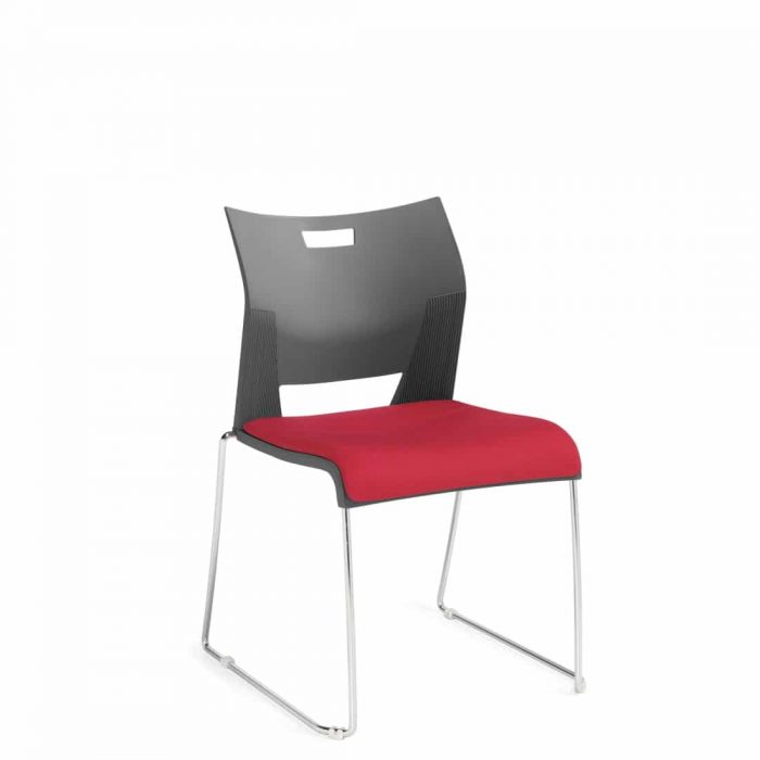 Armless Chair, Red Upholstered Seat & Grey Polypropylene Back With A Chrome Frame (6623)