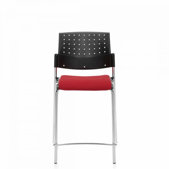 Armless Counter Stool, Red Upholstered Seat & Black Polypropylene Back With Chrome Frame (6559CS)