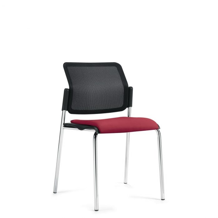 Armless Stacking Chair, Red Upholstered Seat & Black Mesh Back With Chrome Frame (6509MB)