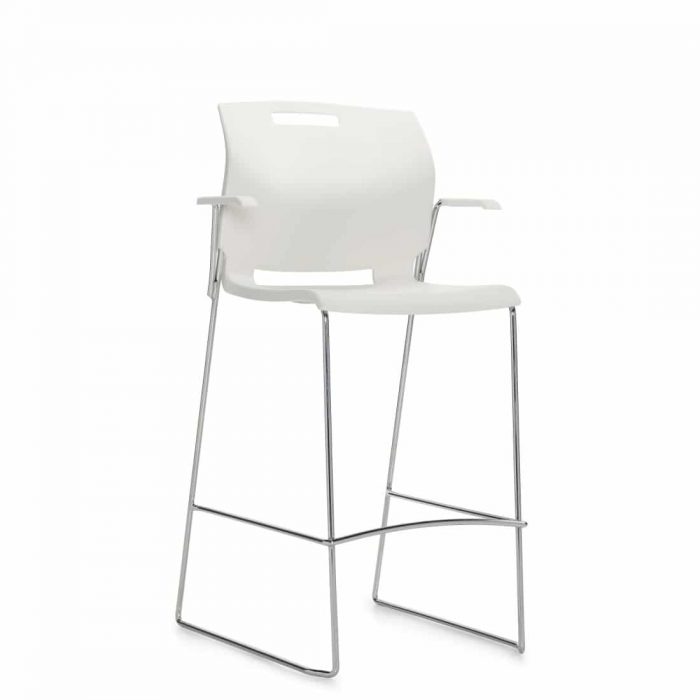 Barstool with Arms, White Polypropylene Seat & Back And Chrome Frame (6710BS)