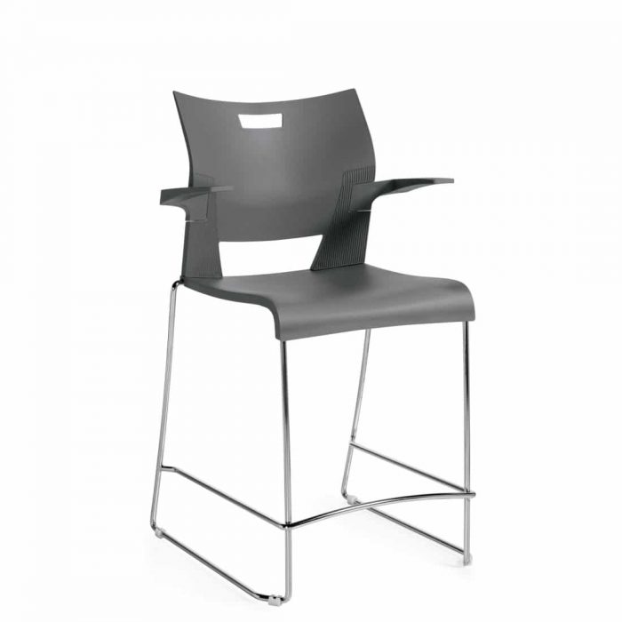 Counter Height Stool with Arms, Grey Polypropylene Seat & Back With Chrome Frame (6660)