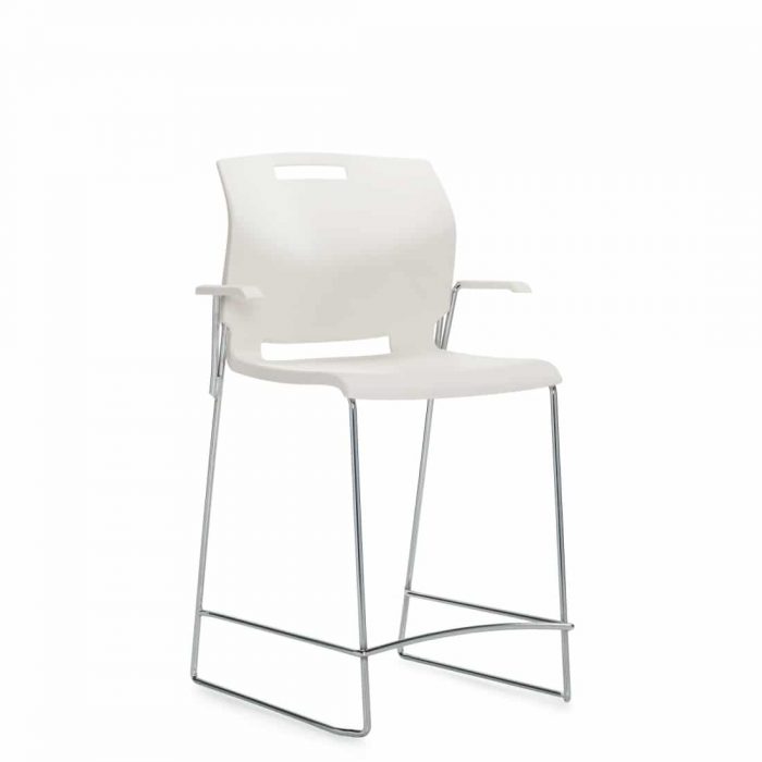 Counter Stool with Arms, White Polypropylene Seat & Back With Chrome Frame (6710CS)