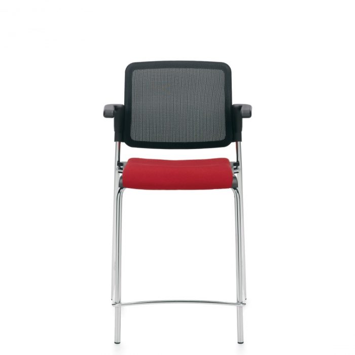 Counter Stool with Arms, Red Upholstered Seat & Black Mesh Back With Chrome Frame (6564CSMB)
