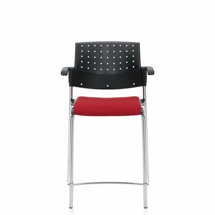Counter Stool with Arms, Red Upholstered Seat & Black Polypropylene Back With Chrome Frame (6564CS)