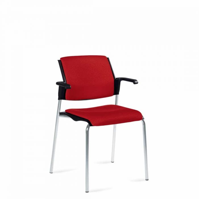 Stacking Armchair, Red Upholstered Seat & Back With Chrome Frame (6515)