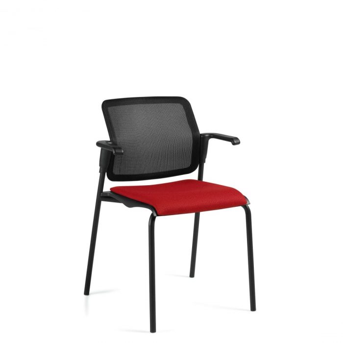 Stacking Armchair, Red Upholstered Seat & Black Mesh Back With Black Frame (6514MB)