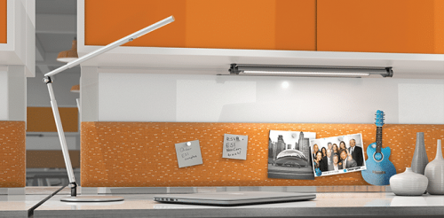 ESI Lustre LED Task Lighting On An Office Desk | Collaborative Office Interiorss