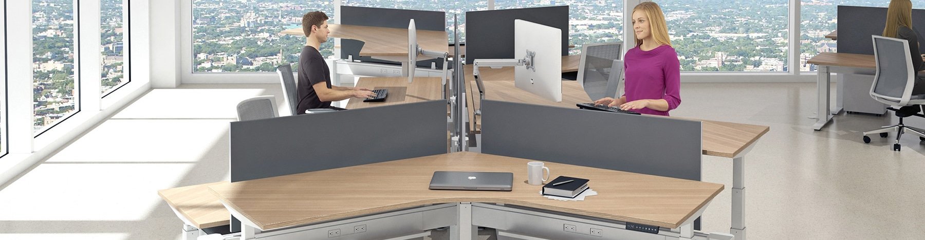 Standup desks in a bright modern office