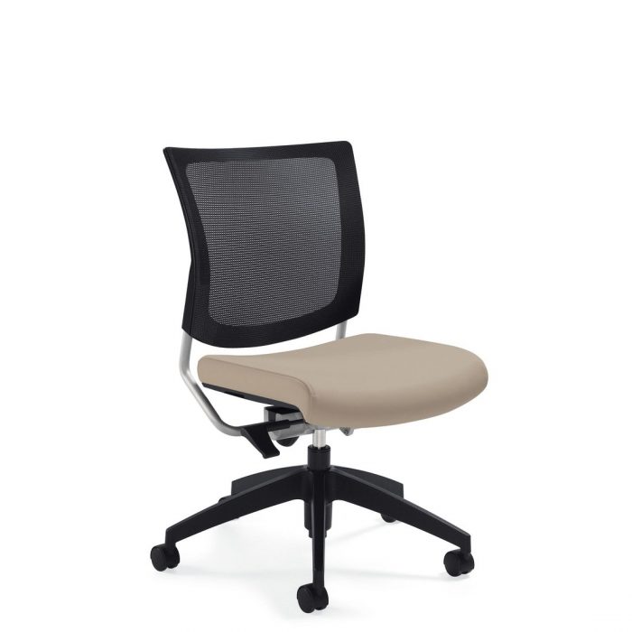Graphic mesh posture back armless chair, model 2736MB. This chair has been placed on a white background.
