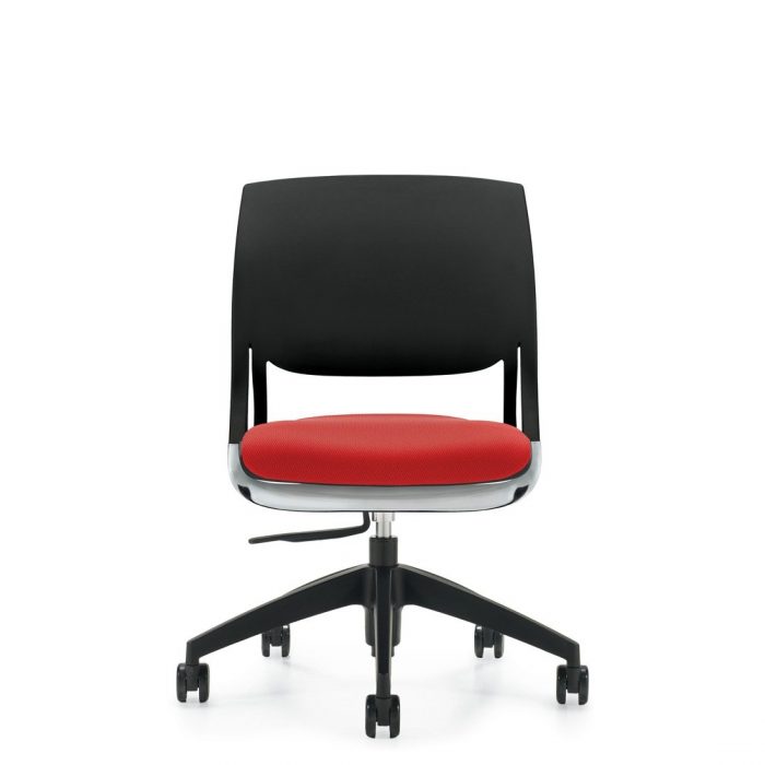 Novella armless task chair with upholstered seat and polypropylene back. The model 6401 chair has been placed on a white background.