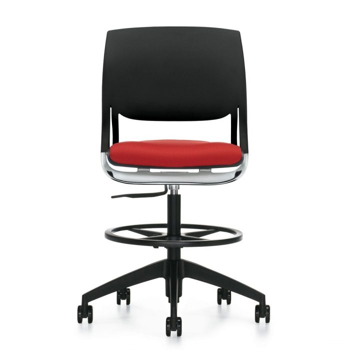Novella armless task stool with upholstered seat and polypropylene back. The model 6411 chair has been placed on a white background.