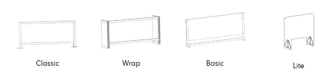 Side by side illustrations of Loftwall's line of Counter Shield model screens.