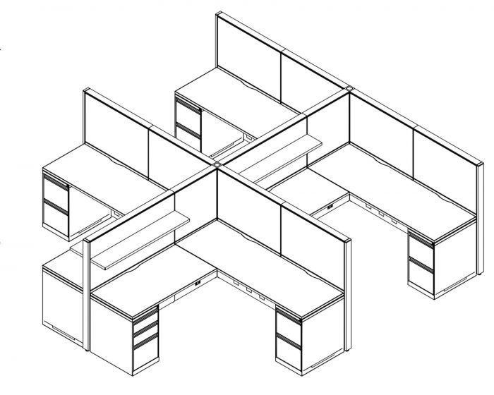Technical drawing of Global's Evolve EV511 System, configured as a 4 pack of office cubicles.